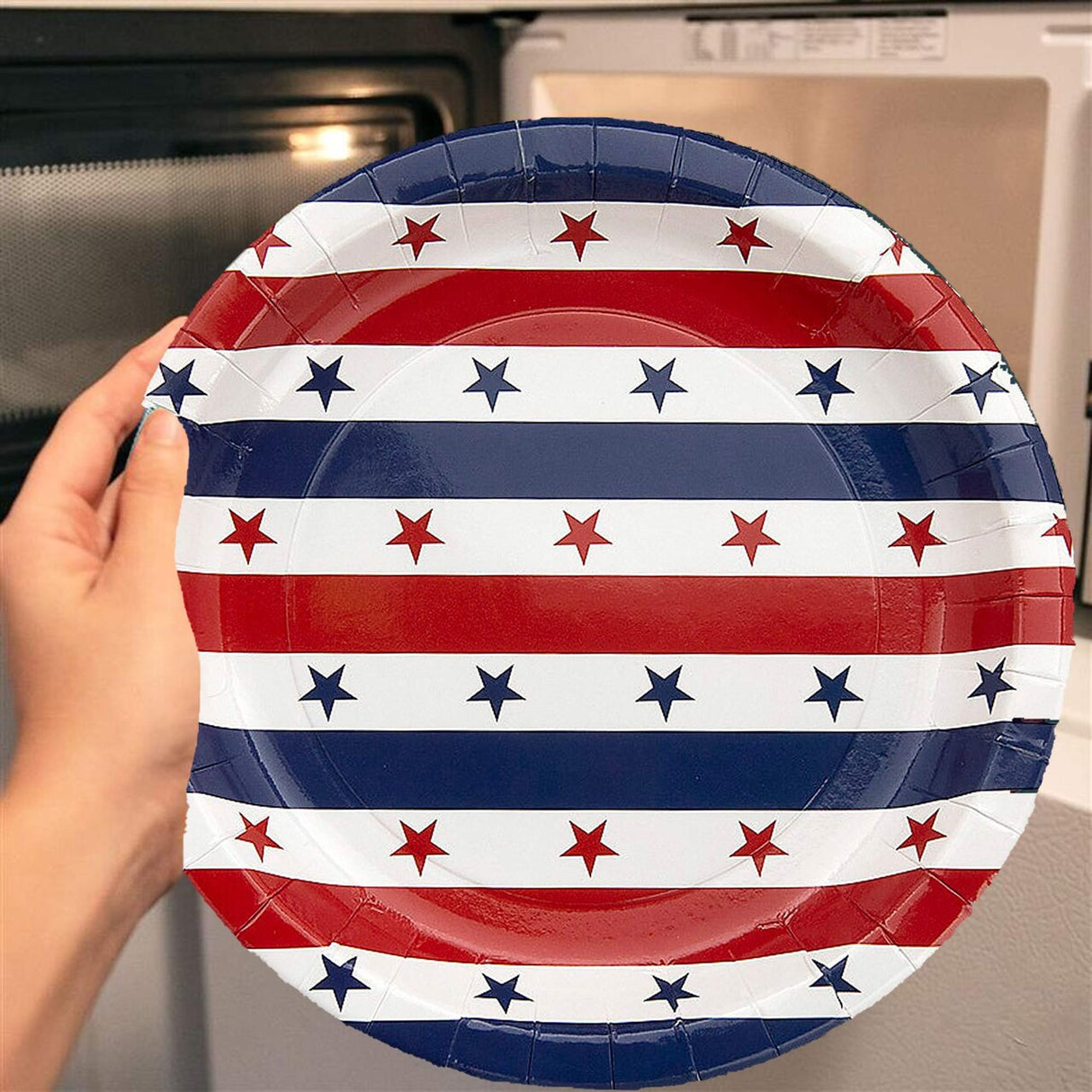 8 Ct. Patriotic Star Dessert Plates 7" Disposable Paper Plates Red White Blue Party Tableware