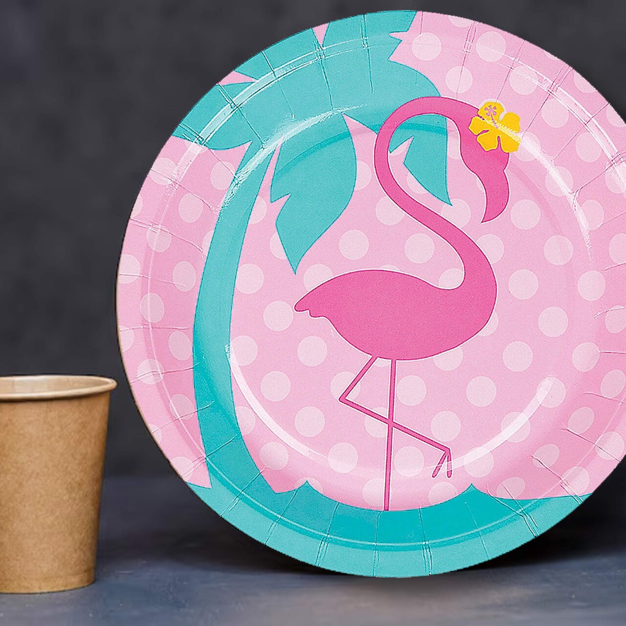 8 Ct. Flamingo Paper Dessert Plates 7" Disposable Plates Cute Pink Flamingo Party Tableware