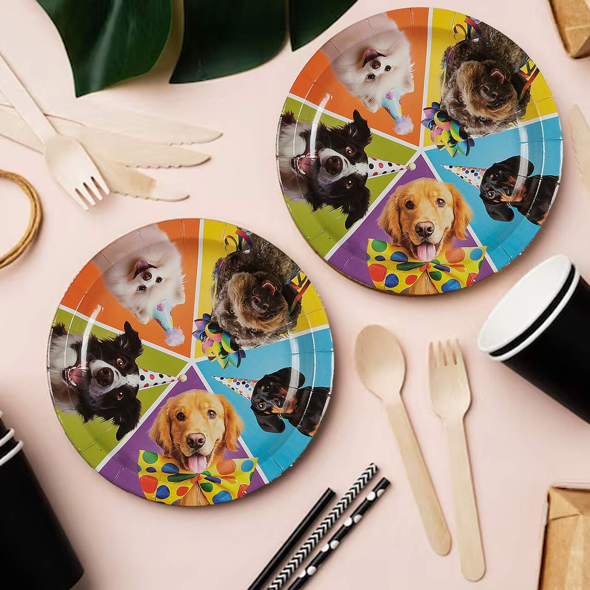 8 Ct. Birthday Puppy Dessert Plates 7 1/4" Disposable Paper Plates Cute Dog Party Tableware
