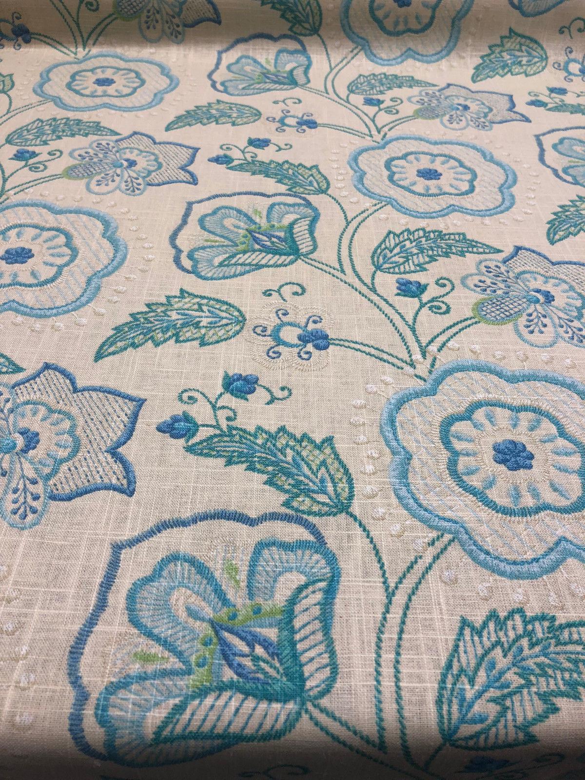 Richloom Cimmaron Linen Rayon Fabric - Blue Cobalt Floral, 54" Width (1 Yard)