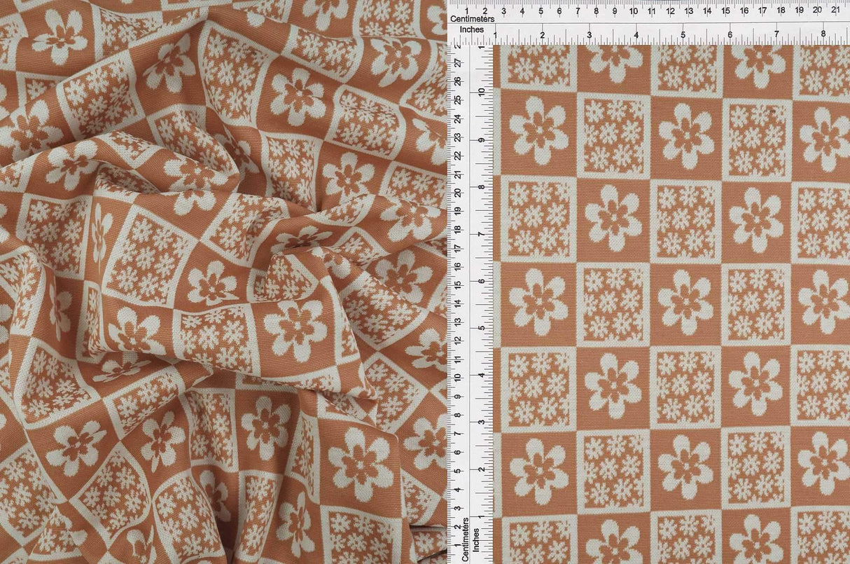 Double Knit Jacquard Flower Checker Fabric 1 Yard Soft Stretch Textured 58/60" Wide