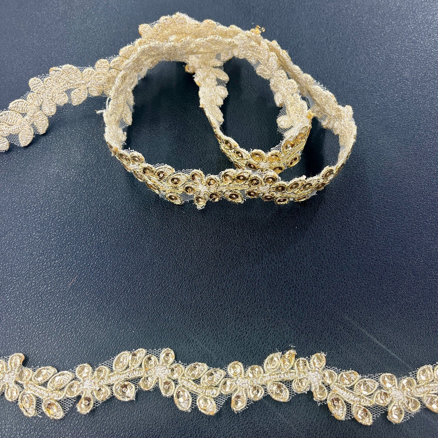 1 Yard Beaded & Corded Lace Trimming on Net Mesh | 1" Wide | Elegant Embroidered Trim for Bridal, Formal & Dancewear