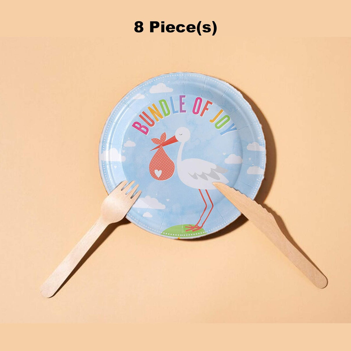 8 Ct. Bundle of Joy Stork Paper Dessert Plates 7" Baby Shower Party Tableware