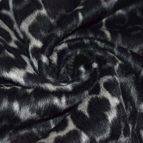 1 Yard Black Gray Cheetah Pressed Faux Fur Woven Jacketing Fabric Outerwear 60 Inches Width