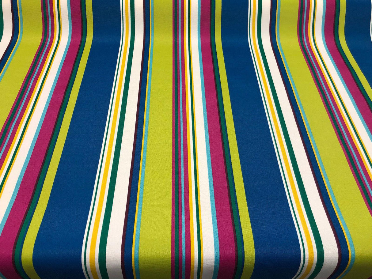 Richloom Thailand Stripe Polyester Fabric - Blue Green Yellow And Lavender Stripe, 54" Width, 15" Vertical Repeat (1 Yard)