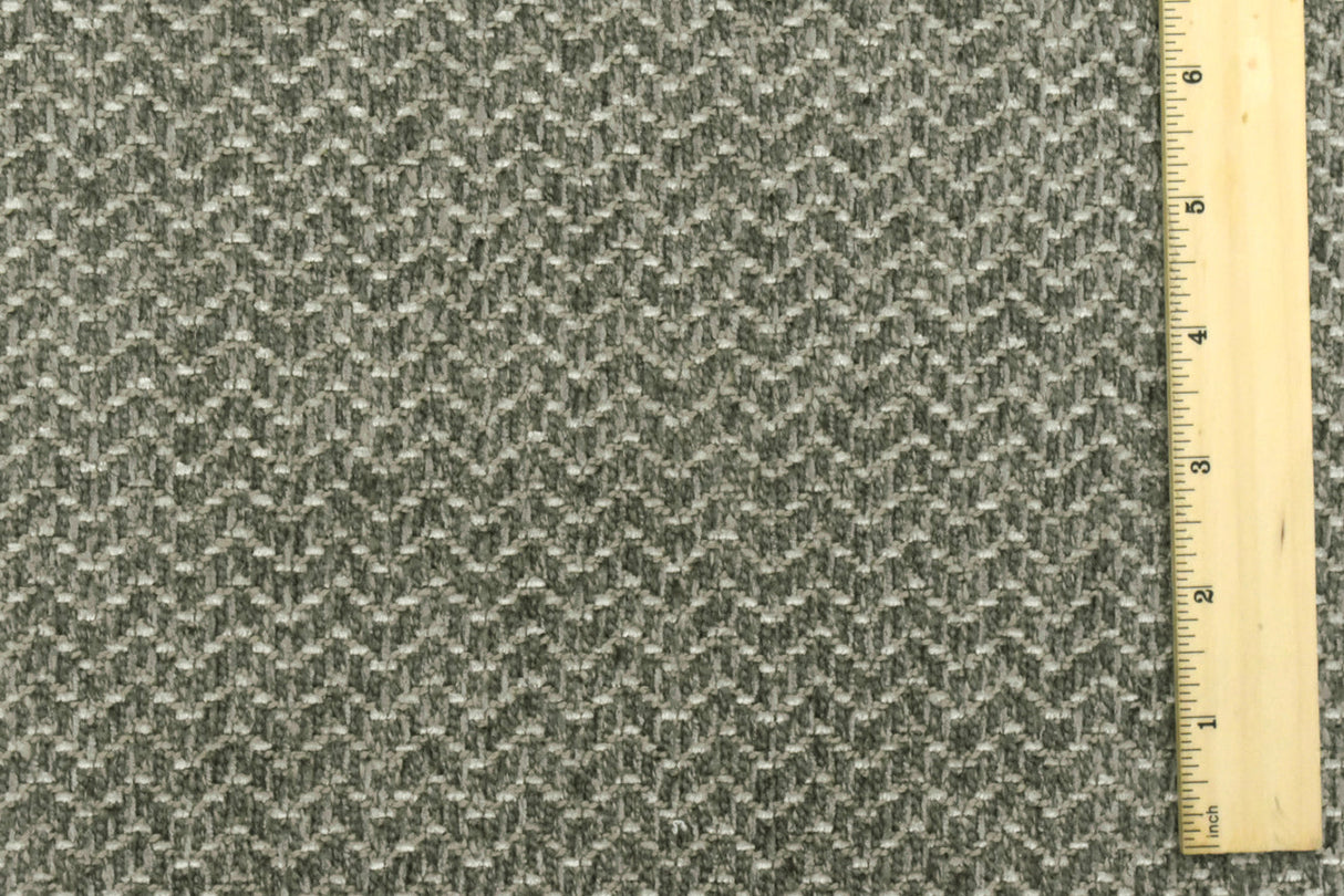 1 Yard Smoke Gray Beige Multi Chevron Wave Chenille Textured Decorating Fabric Upholstery 58 Inches Width