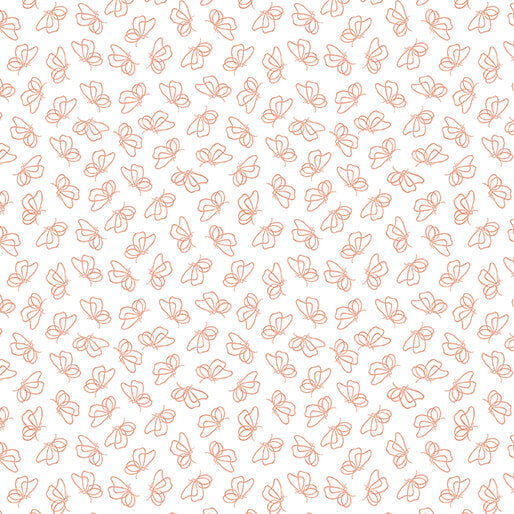 Cotton Print Flutter By White/Peach 44/45 Fabric
