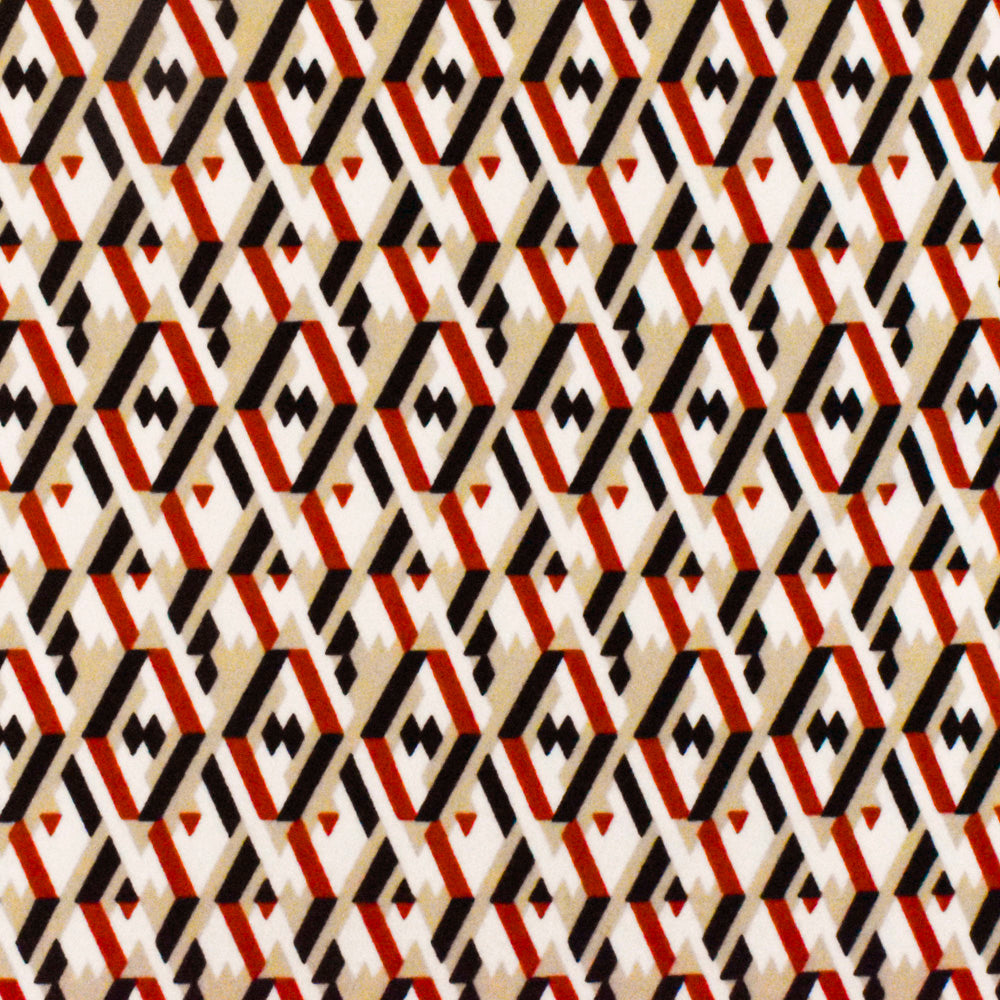 1 Yard Taupe Beige Red Multi Geometry 3D Print Stretch Polyester ITY Knit Fabric For Blouses And Dancewear 58 Inches Width