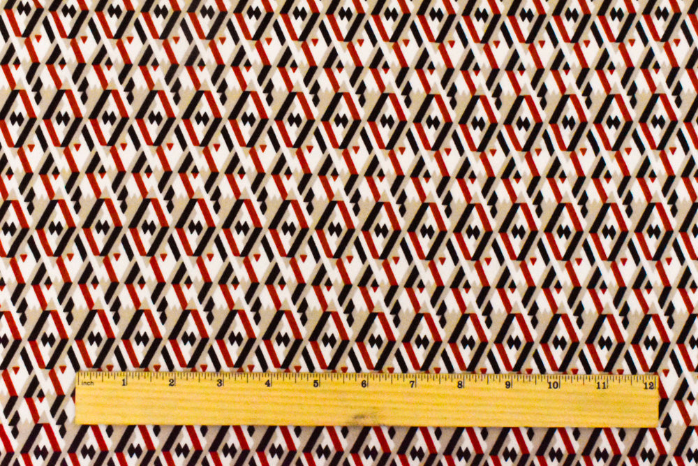 1 Yard Taupe Beige Red Multi Geometry 3D Print Stretch Polyester ITY Knit Fabric For Blouses And Dancewear 58 Inches Width