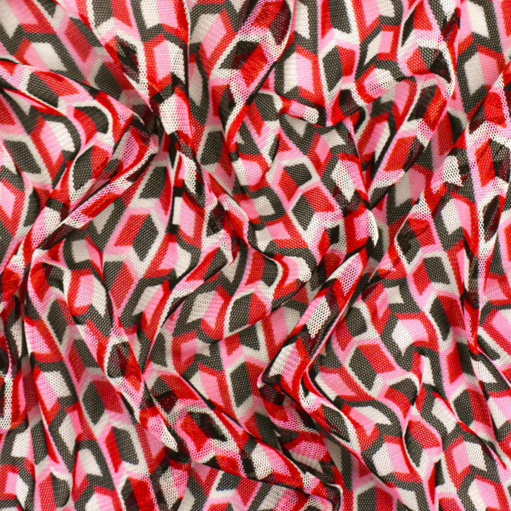 1 Yard Red Black Multi Arrow Print Stretch Polyester Mesh Knit Fabric For Overlays And Dancewear 61 Inches Width