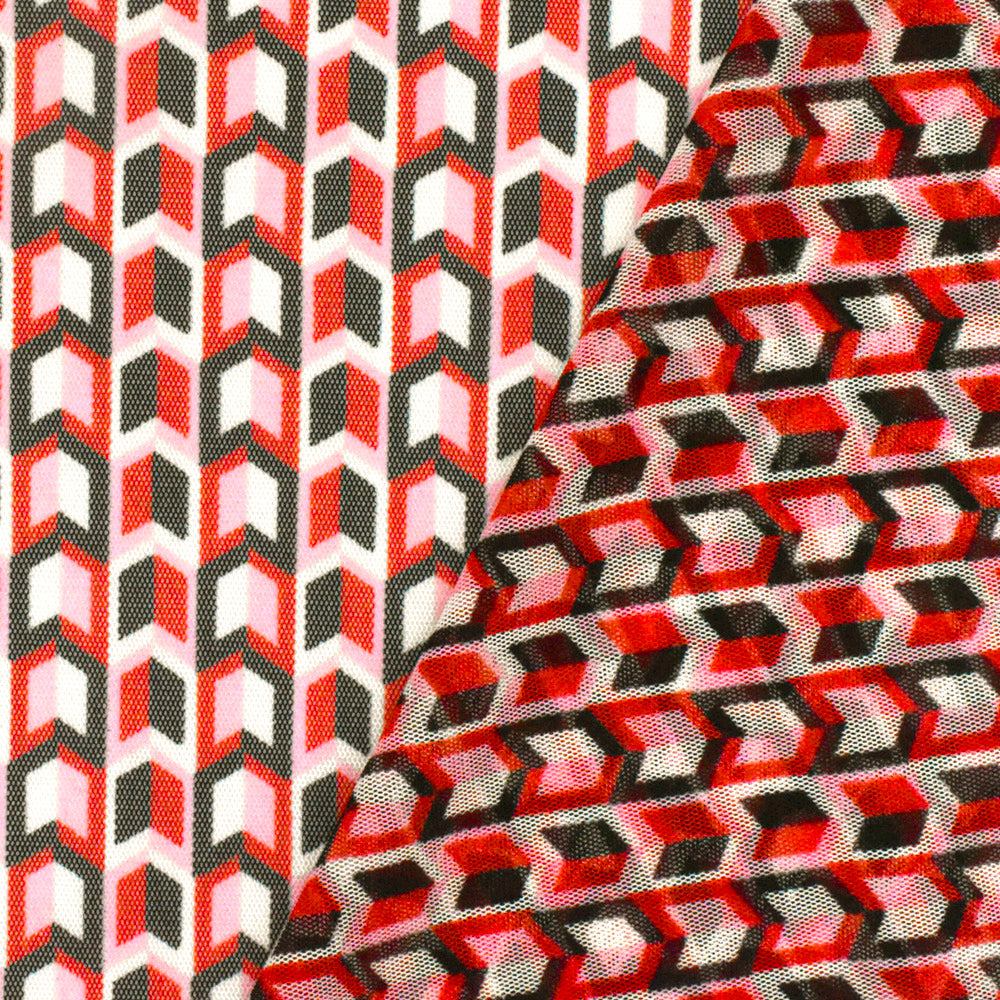 1 Yard Red Black Multi Arrow Print Stretch Polyester Mesh Knit Fabric For Overlays And Dancewear 61 Inches Width