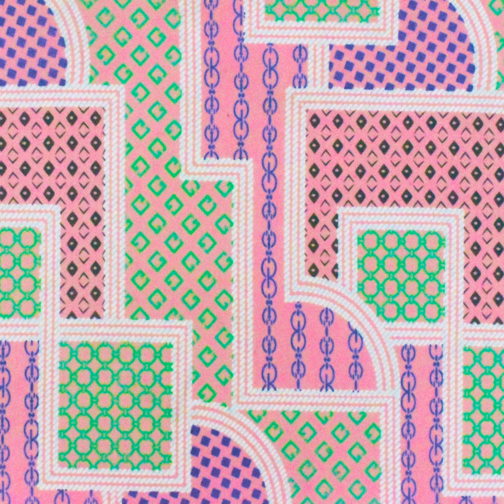 1 Yard Boho Pink White Multi Frame Print Stretch Polyester ITY Knit Fabric For Blouses And Dancewear 62 Inches Width