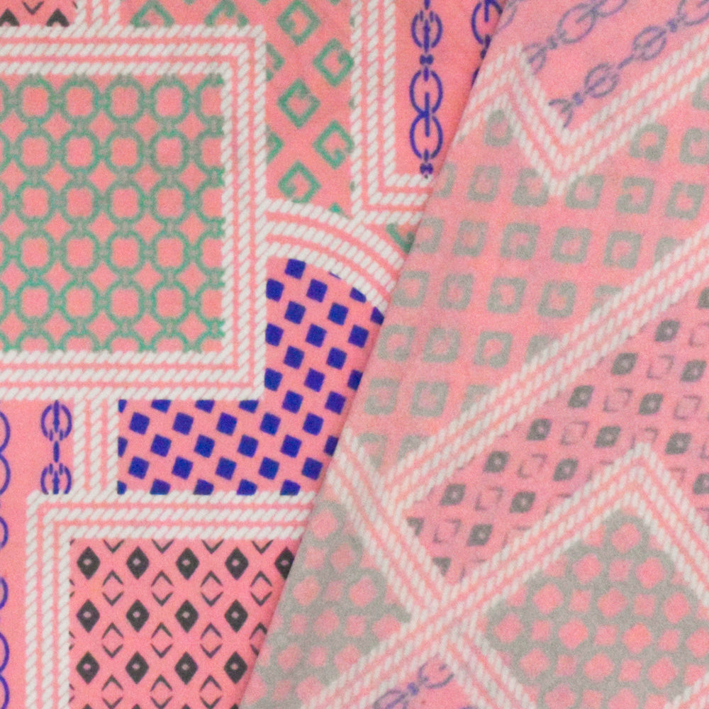 1 Yard Boho Pink White Multi Frame Print Stretch Polyester ITY Knit Fabric For Blouses And Dancewear 62 Inches Width