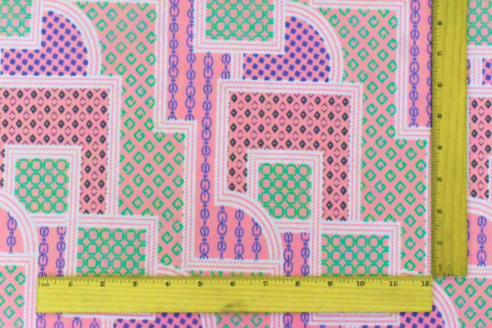 1 Yard Boho Pink White Multi Frame Print Stretch Polyester ITY Knit Fabric For Blouses And Dancewear 62 Inches Width