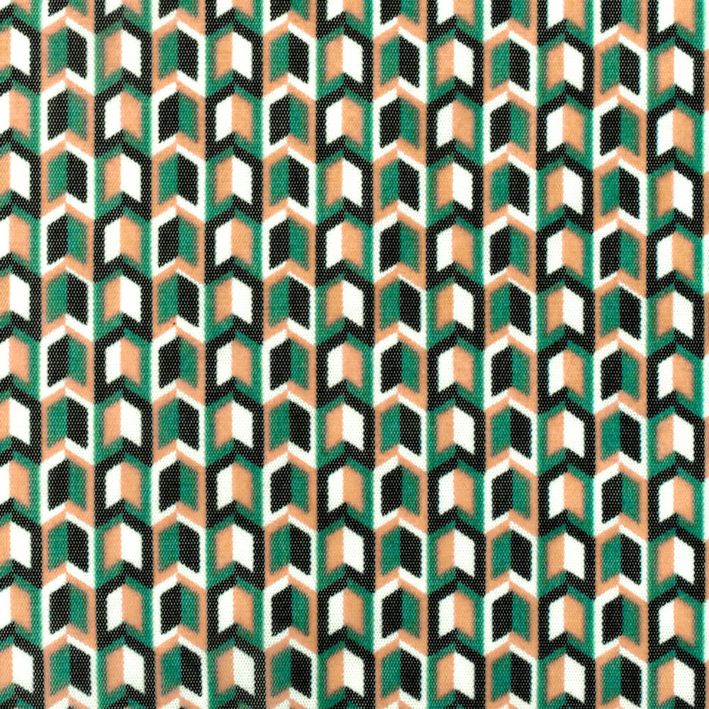 1 Yard Green White Multi Arrow Print Stretch Polyester Mesh Knit Fabric For Overlays And Dancewear 60 Inches Width