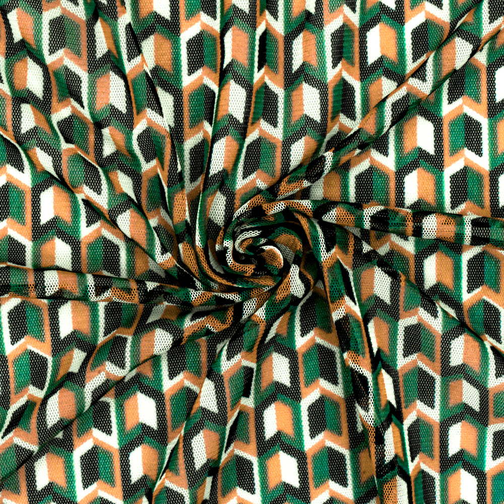 1 Yard Green White Multi Arrow Print Stretch Polyester Mesh Knit Fabric For Overlays And Dancewear 60 Inches Width