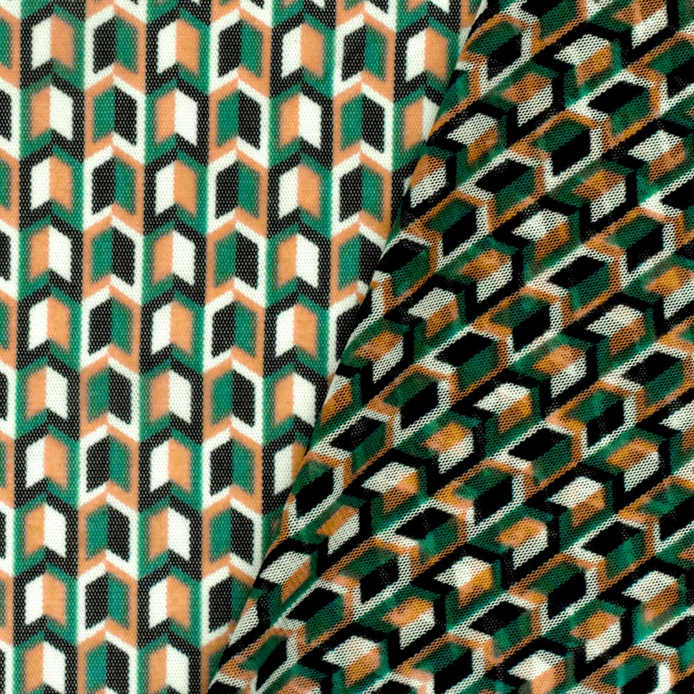 1 Yard Green White Multi Arrow Print Stretch Polyester Mesh Knit Fabric For Overlays And Dancewear 60 Inches Width