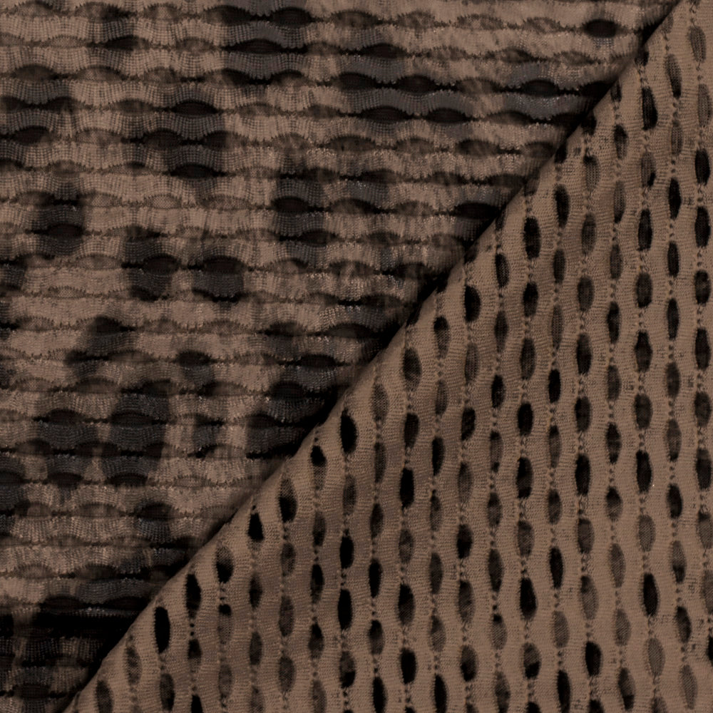 1 Yard Latte Brown Oil Black Cheetah Print 3D Mesh Yoga Activewear Fabric For Overlays And Dancewear 57 Inches Width