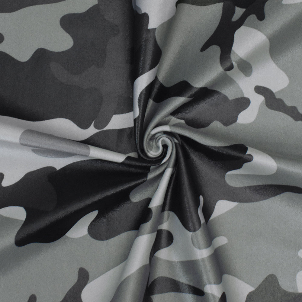 1 Yard Gray Multi Camouflage Print Stretch Tricot Swimwear Fabric For Activewear And Swimwear 56 Inches Width