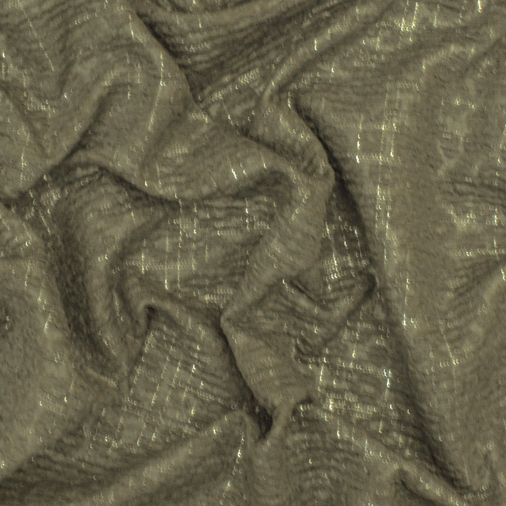 1 Yard Green & Silver Crinkle Leopard Metallic Plaid Stretch Double Knit Fabric, 61 Inches Wide