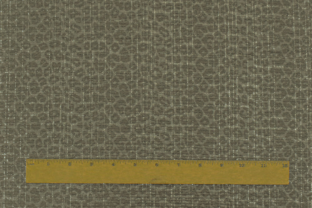 1 Yard Green & Silver Crinkle Leopard Metallic Plaid Stretch Double Knit Fabric, 61 Inches Wide