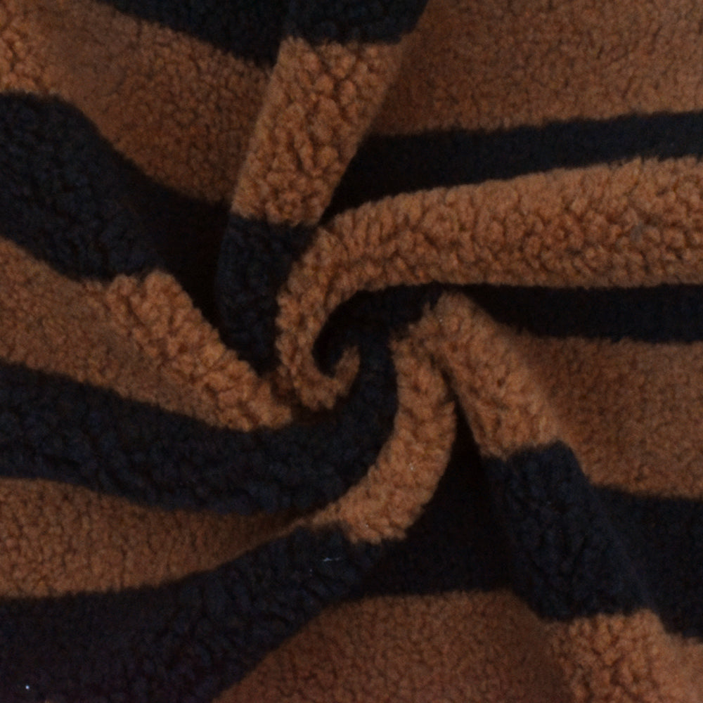 1 Yard Brown & Black Stripe Single Sided Fleece Sweatshirt Knit Fabric, 61 Inches Wide