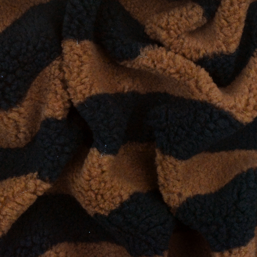 1 Yard Brown & Black Stripe Single Sided Fleece Sweatshirt Knit Fabric, 61 Inches Wide
