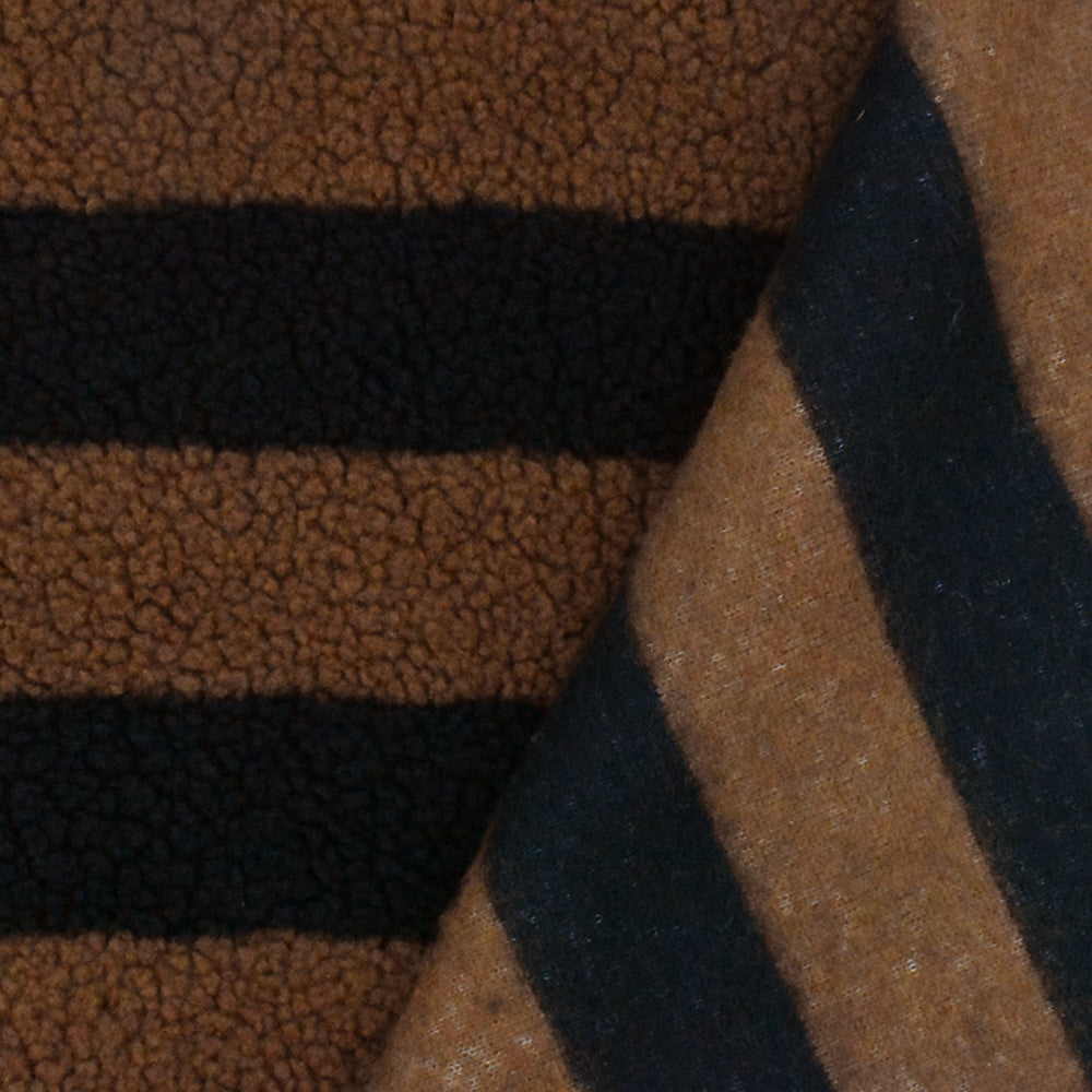 1 Yard Brown & Black Stripe Single Sided Fleece Sweatshirt Knit Fabric, 61 Inches Wide