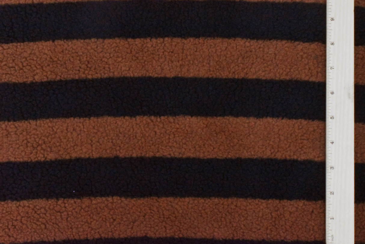 1 Yard Brown & Black Stripe Single Sided Fleece Sweatshirt Knit Fabric, 61 Inches Wide