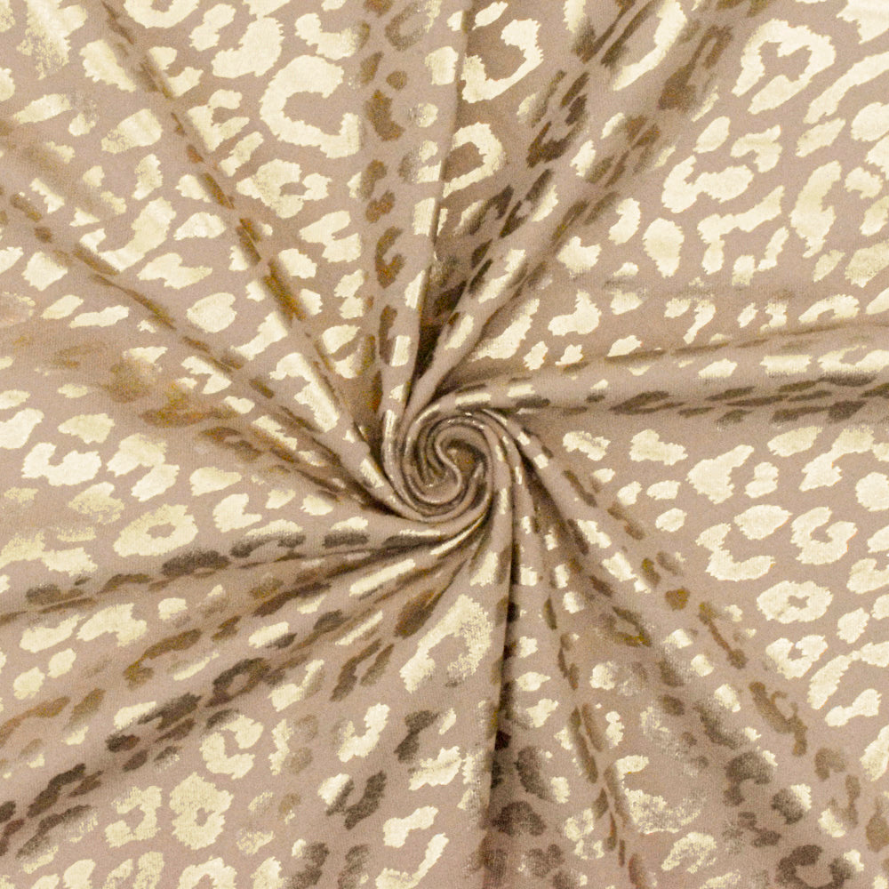 1 Yard Simple Beige Gold Leopard Stretch Tricot Dancewear Fabric, 61 Inch Width