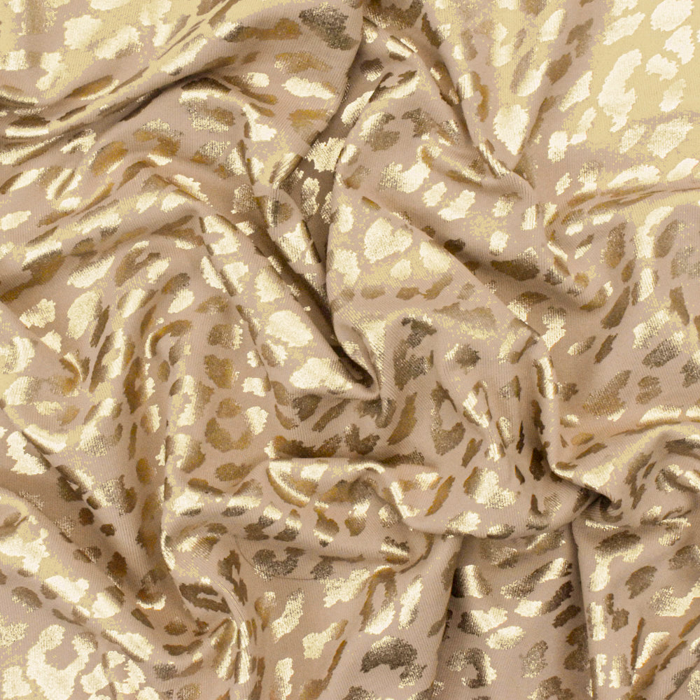 1 Yard Simple Beige Gold Leopard Stretch Tricot Dancewear Fabric, 61 Inch Width