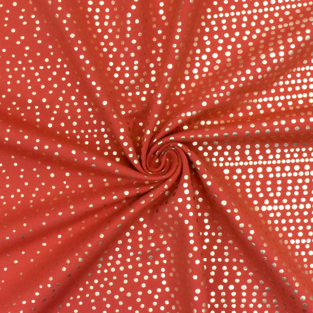 1 Yard Sunset Red Gold Dot Foil Stretch Tricot Activewear Fabric 59 Inches Wide