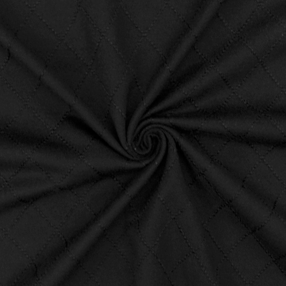 1 Yard Jet Black Diamond Quilt Stretch Polyester Knit Fabric 62 Inches Wide