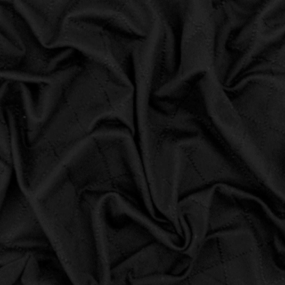 1 Yard Jet Black Diamond Quilt Stretch Polyester Knit Fabric 62 Inches Wide