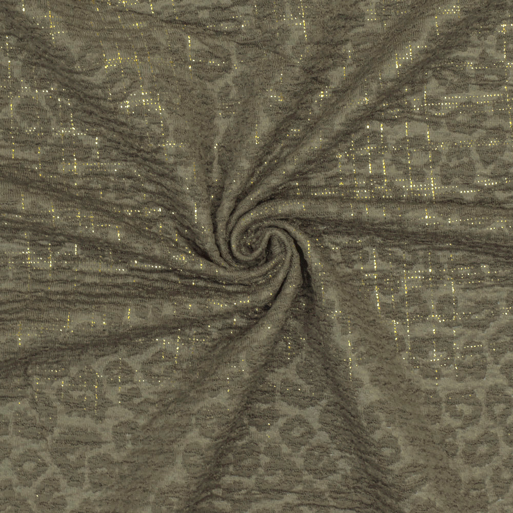 1 Yard Ash Olive Gold Leopard Metallic Plaid Stretch Double Knit Fabric 60 Inches Wide