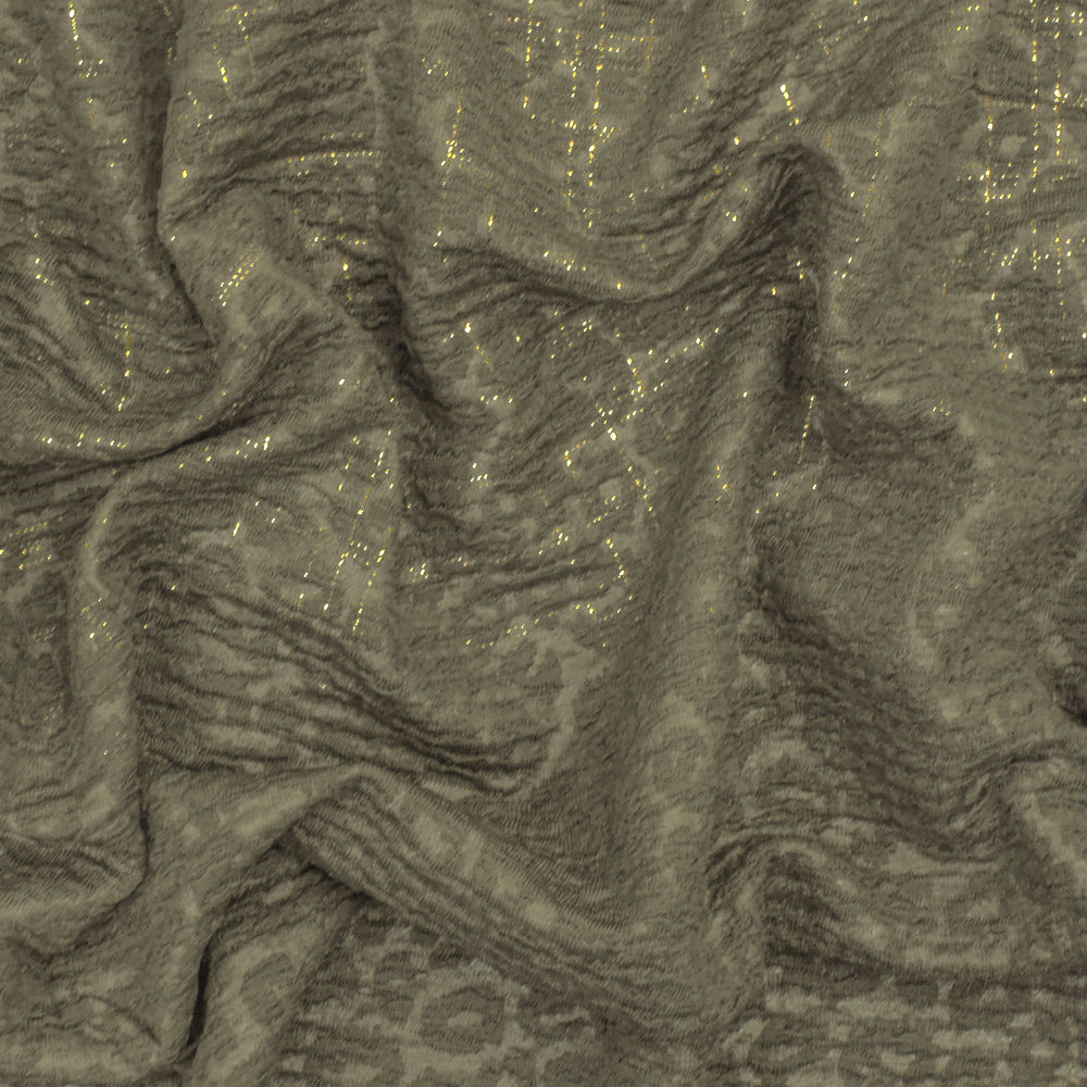 1 Yard Ash Olive Gold Leopard Metallic Plaid Stretch Double Knit Fabric 60 Inches Wide