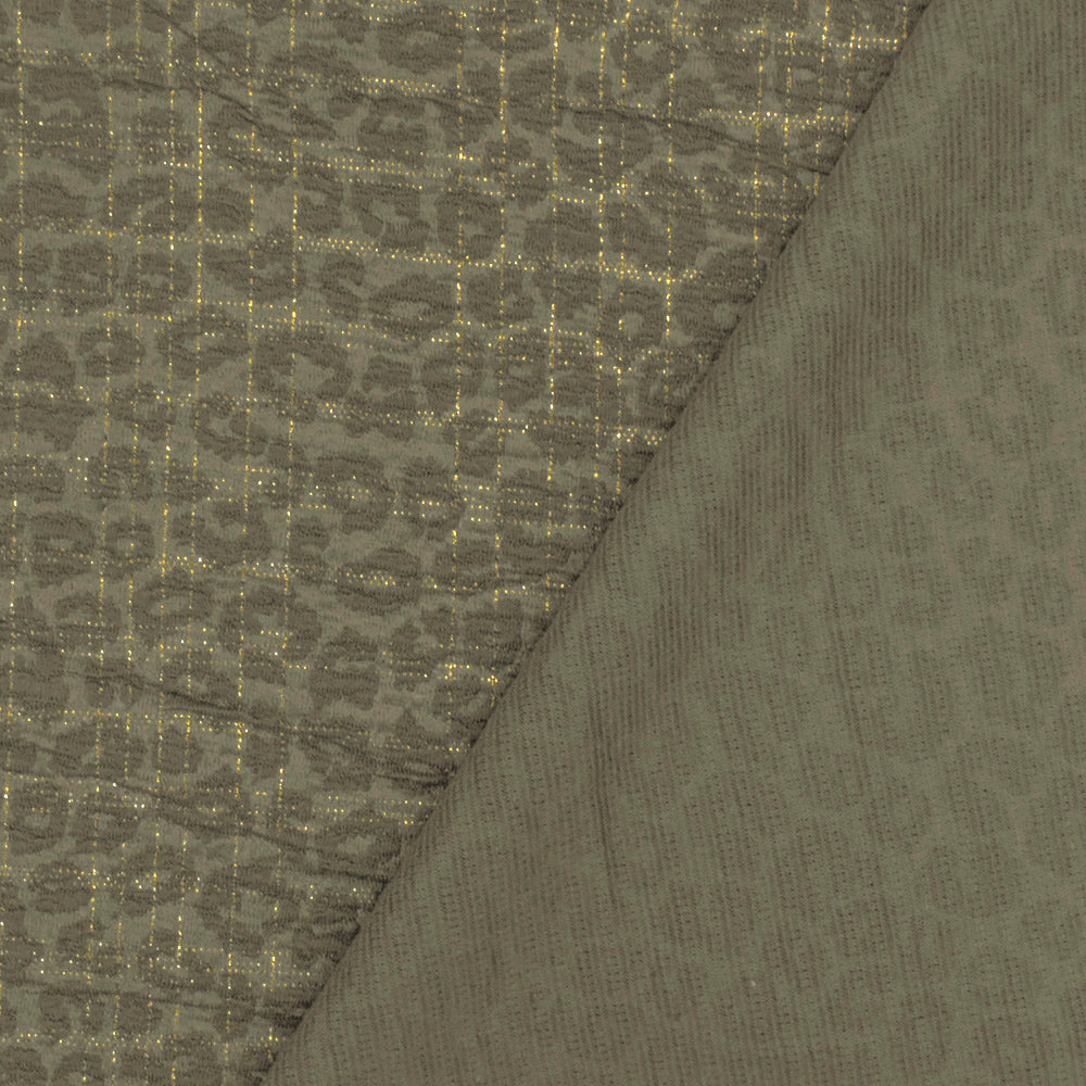 1 Yard Ash Olive Gold Leopard Metallic Plaid Stretch Double Knit Fabric 60 Inches Wide