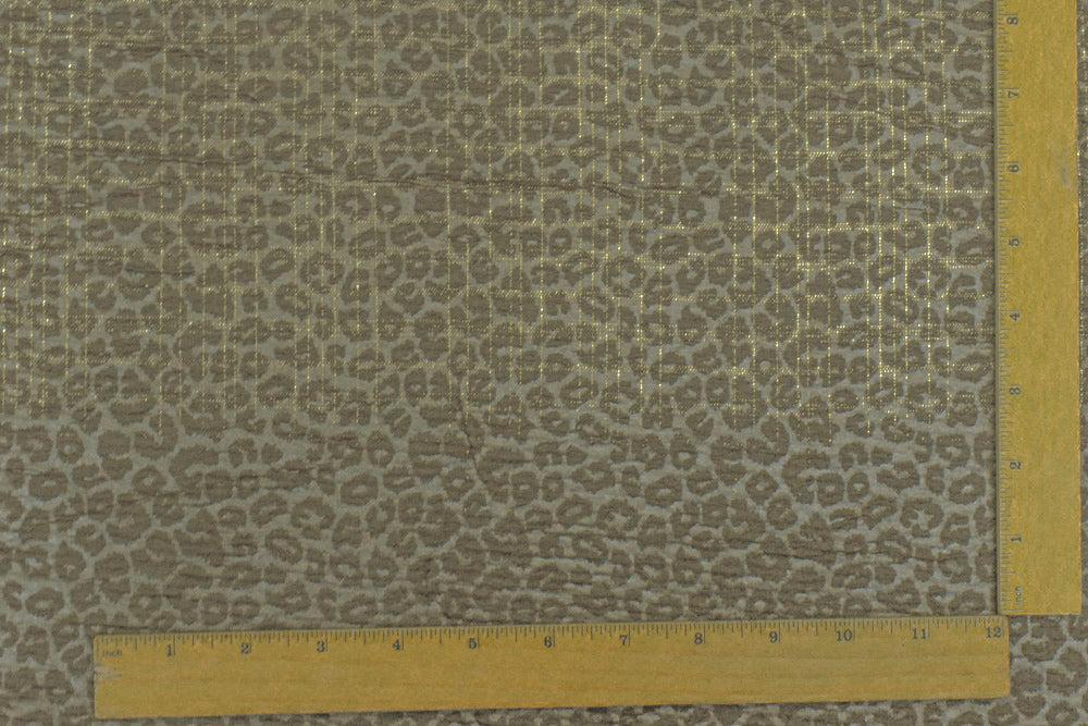 1 Yard Ash Olive Gold Leopard Metallic Plaid Stretch Double Knit Fabric 60 Inches Wide