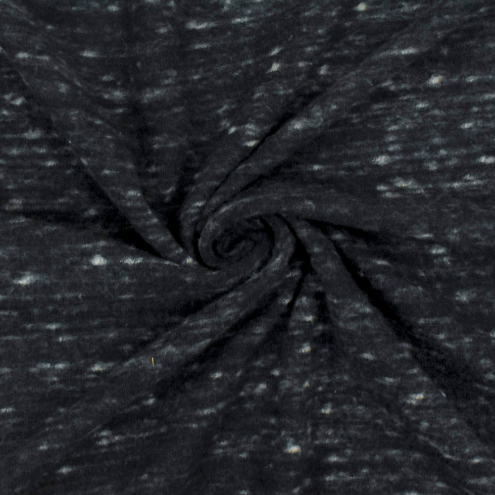 1 Yard Deep Gray & Ivory Famous Designer Textured Slub Brushed Back Rib Knit Fabric, 54 Inches Wide