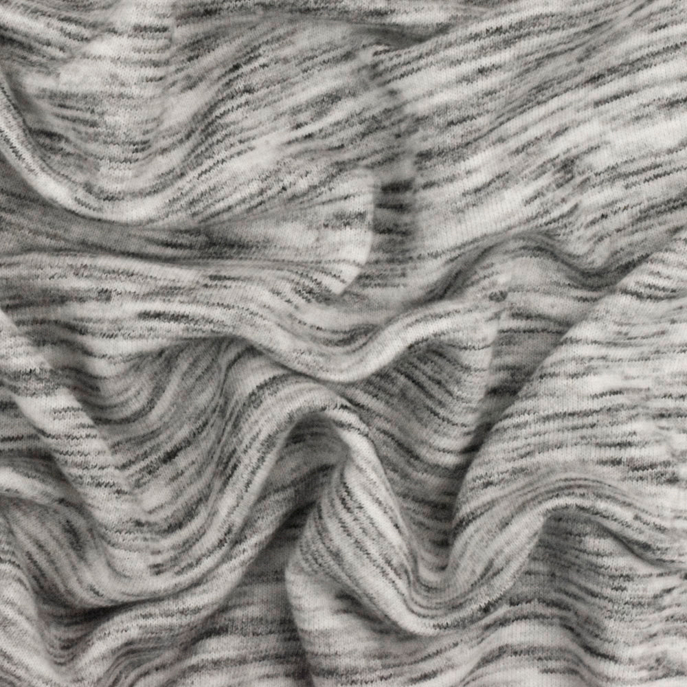 1 Yard Ash Black, Gray & Ivory Textured French Terry Knit Fabric 70 Inches Wide