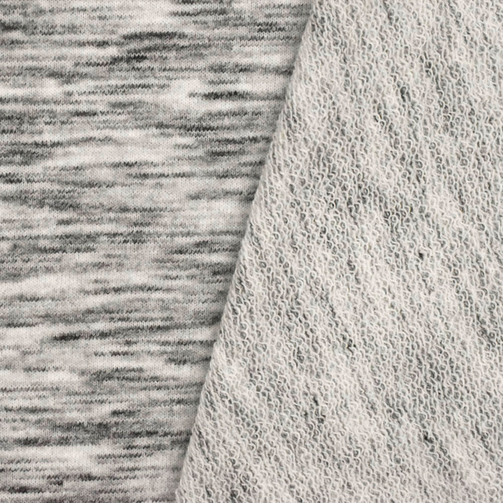1 Yard Ash Black, Gray & Ivory Textured French Terry Knit Fabric 70 Inches Wide