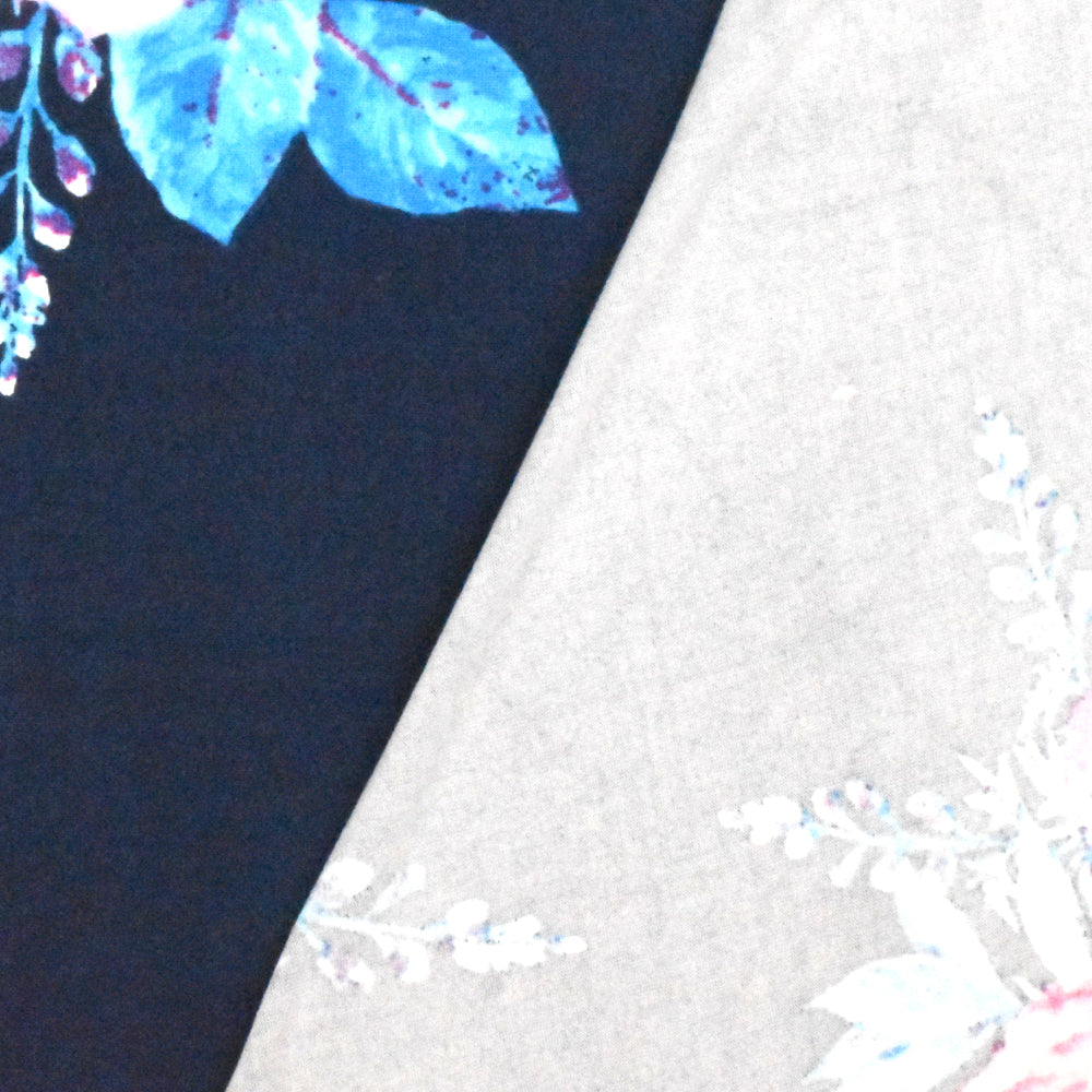 1 Yard Blue, Pink & Multi Floral Printed Double Brushed DTY Knit Fabric 60 Inches Wide