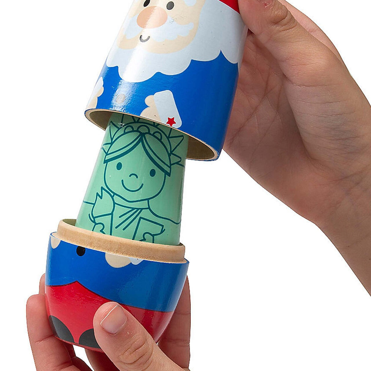 Patriotic Red, White & Blue Characters Wooden Nesting Dolls 5 Pieces