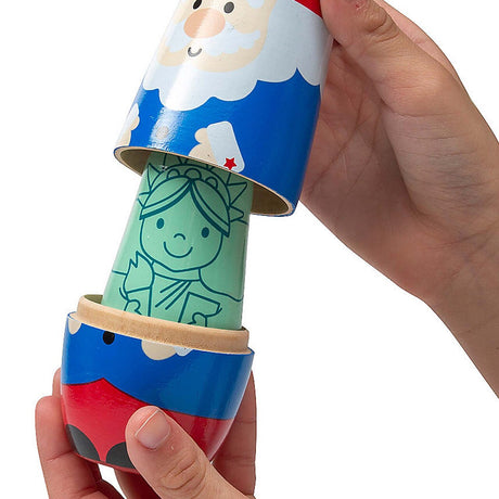 Patriotic Red, White & Blue Characters Wooden Nesting Dolls 5 Pieces