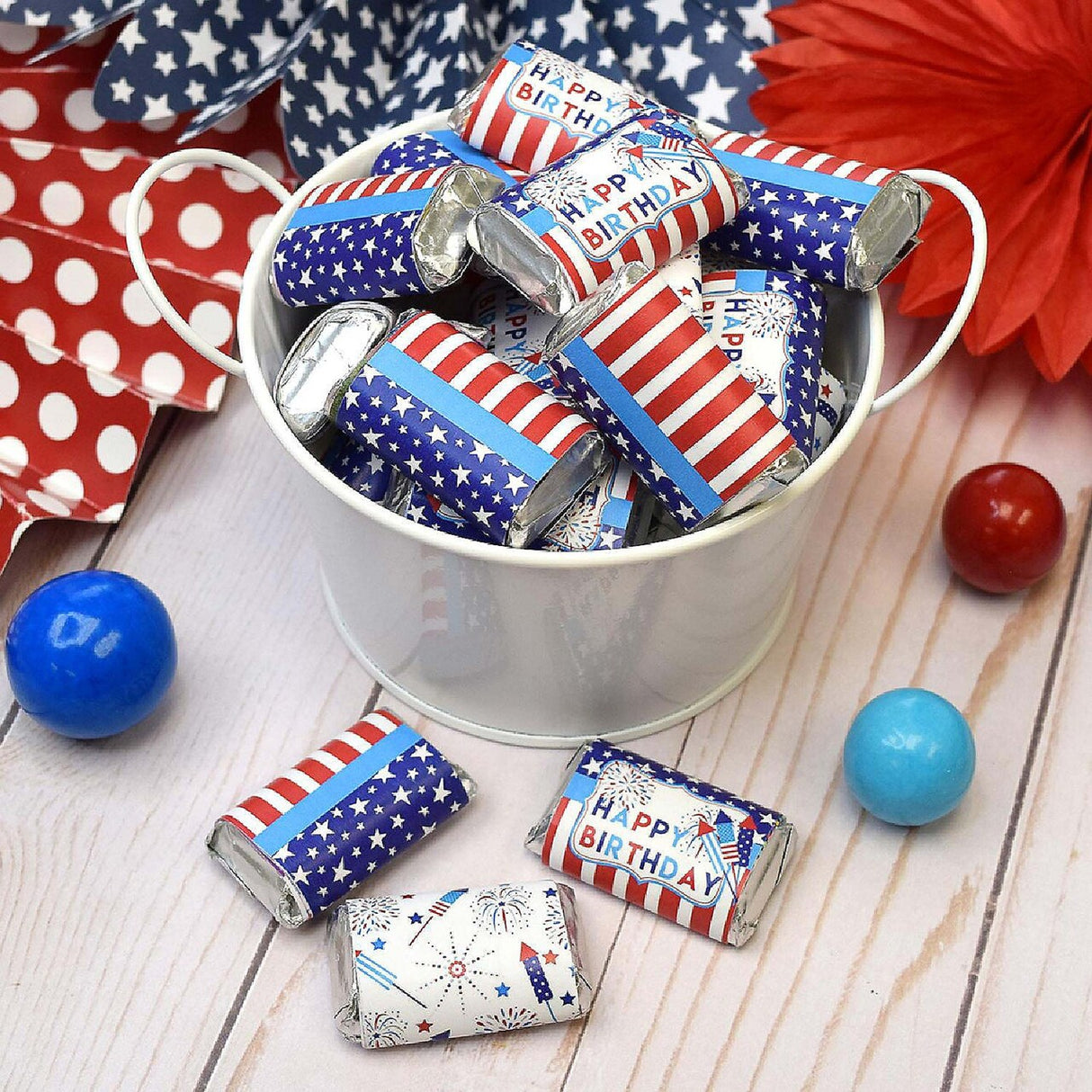 AmandaCreation 4th of July Firecracker Mini Candy Bar Wrappers 45 Pieces