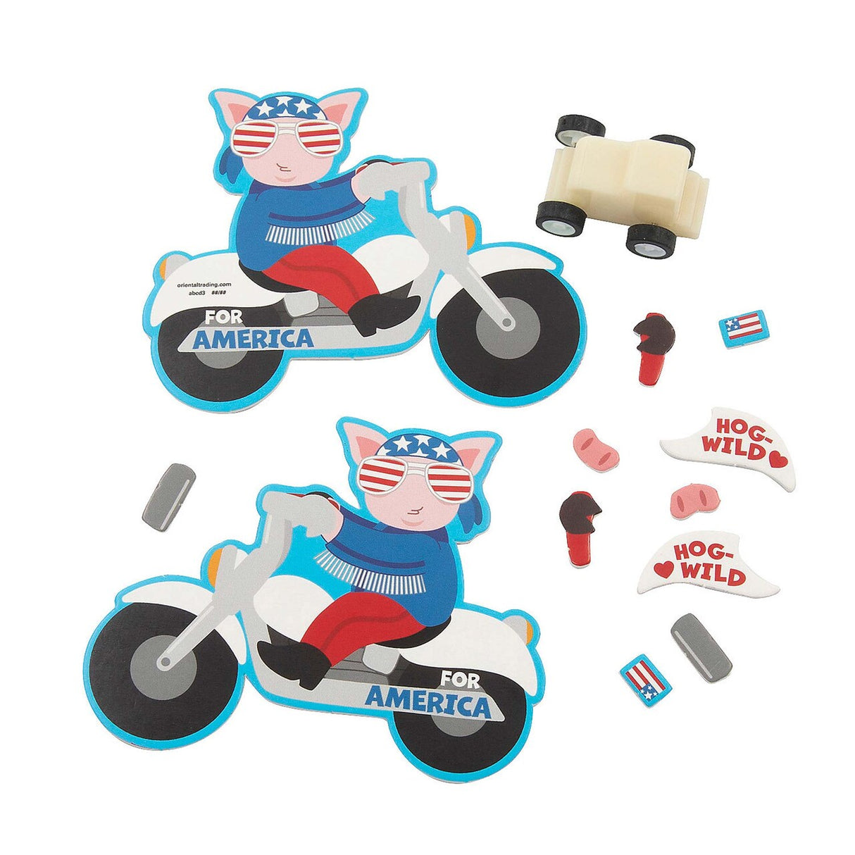 4 1/4" x 3 1/4" Patriotic Pig on a Motorcycle Pull-Back Craft Kit Makes 12