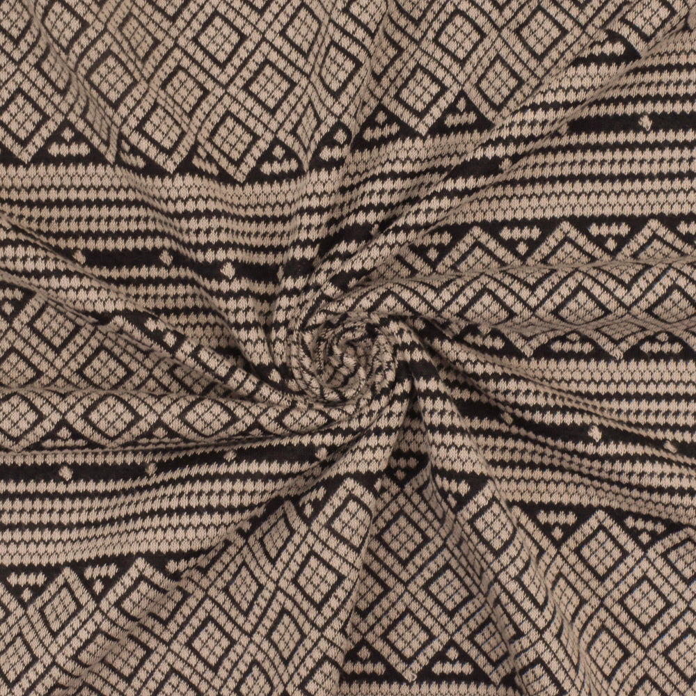1 Yard Sand Beige & Black Aztec Jacquard Stretch Polyester Double Knit Fabric 61 Inches Wide