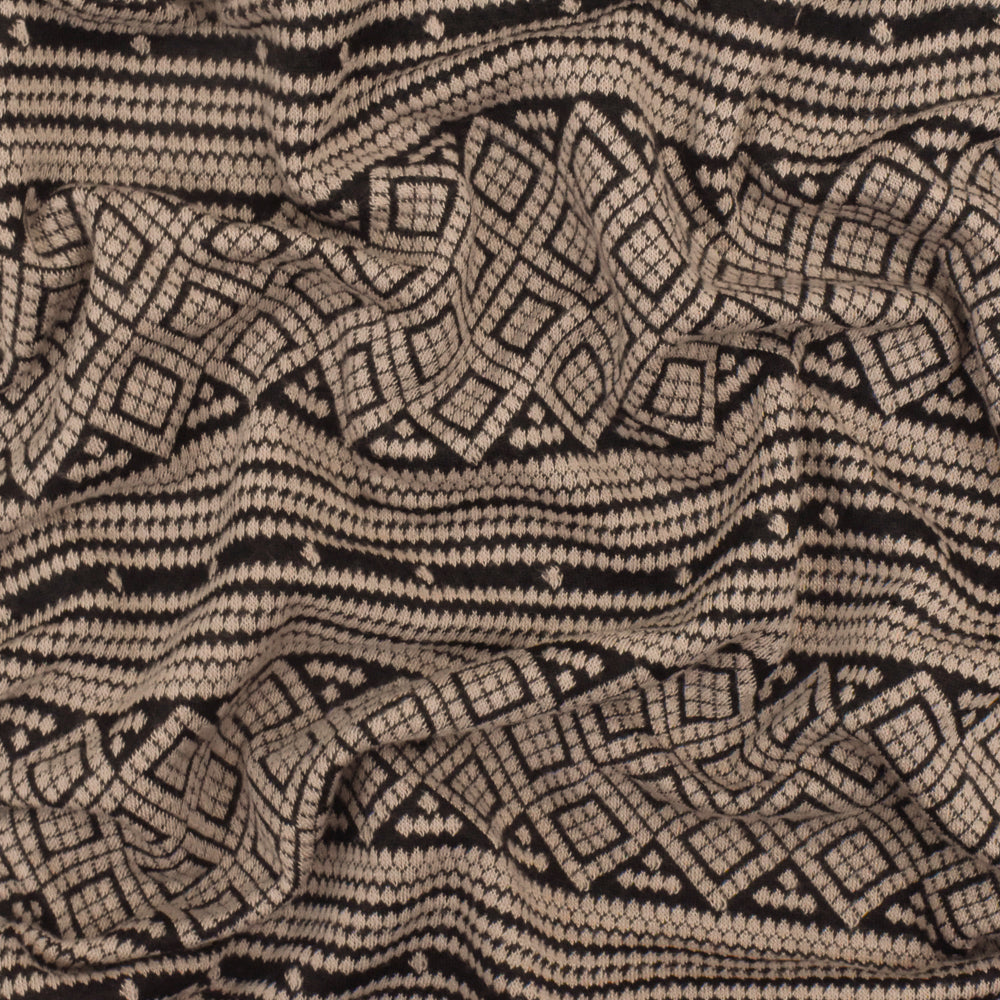 1 Yard Sand Beige & Black Aztec Jacquard Stretch Polyester Double Knit Fabric 61 Inches Wide