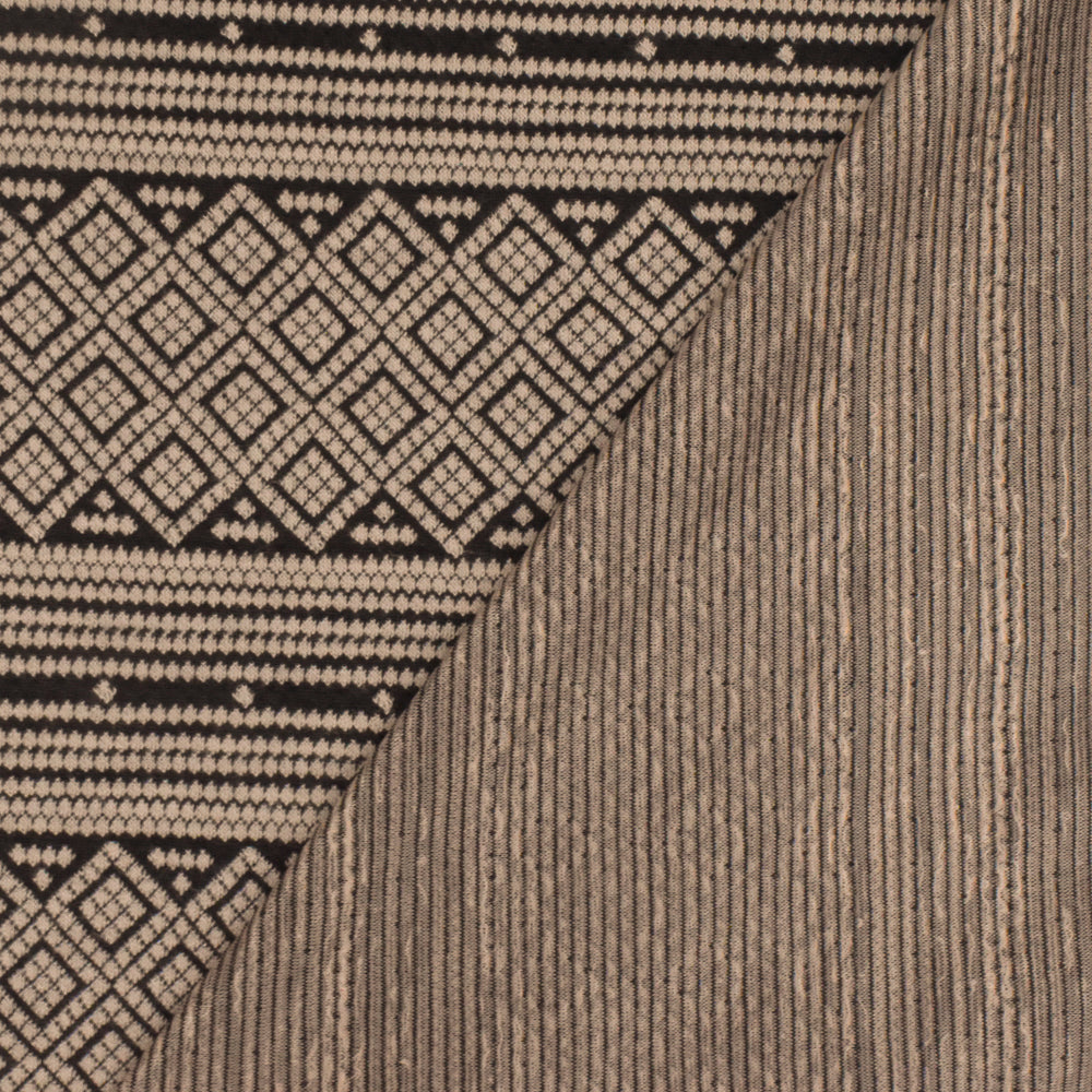 1 Yard Sand Beige & Black Aztec Jacquard Stretch Polyester Double Knit Fabric 61 Inches Wide