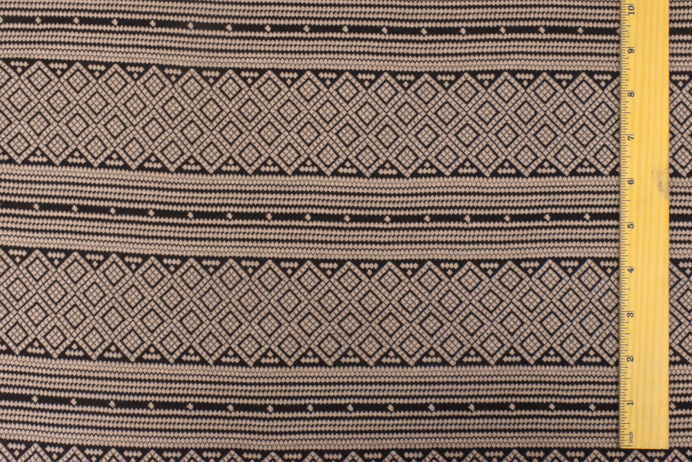 1 Yard Sand Beige & Black Aztec Jacquard Stretch Polyester Double Knit Fabric 61 Inches Wide